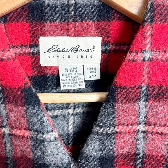 Red, gray and black plaid wool vest - Eddie Bauer - size small - Picture 6 of 7